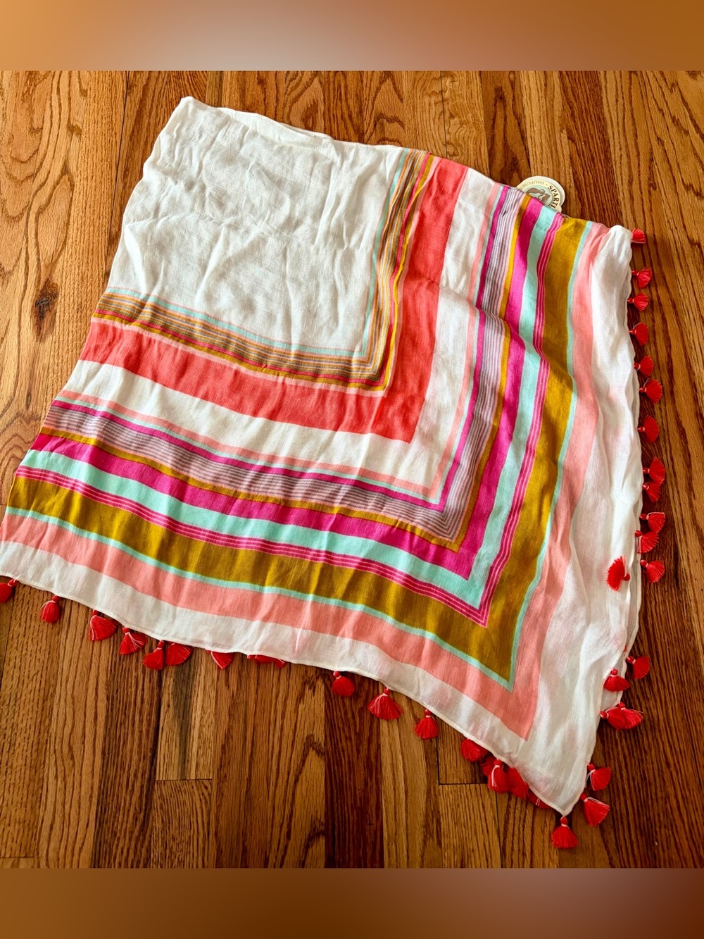Spartina 449 NWT Multicolor Striped Linen Poncho Tassel Trim